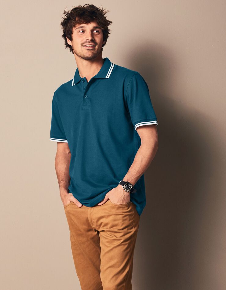 Polo uni maille piquée manches courtes (bleu canard) Polo uni maille piquée manches courtes (bleu canard)