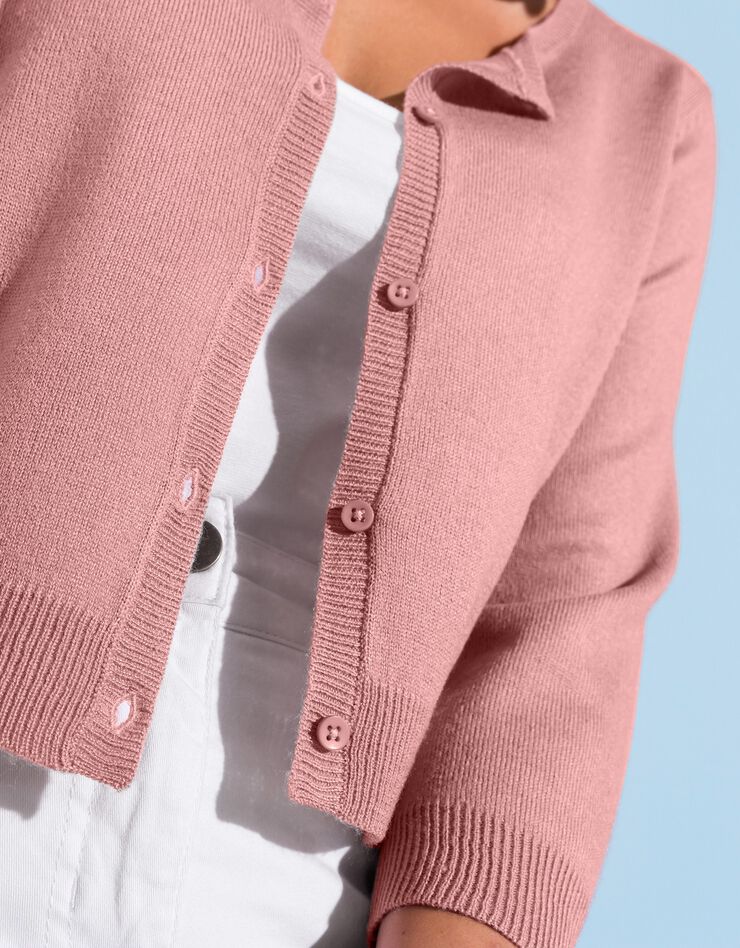 Gilet boléro boutonné toucher cachemire (rose grisé) Gilet boléro boutonné toucher cachemire (rose grisé)