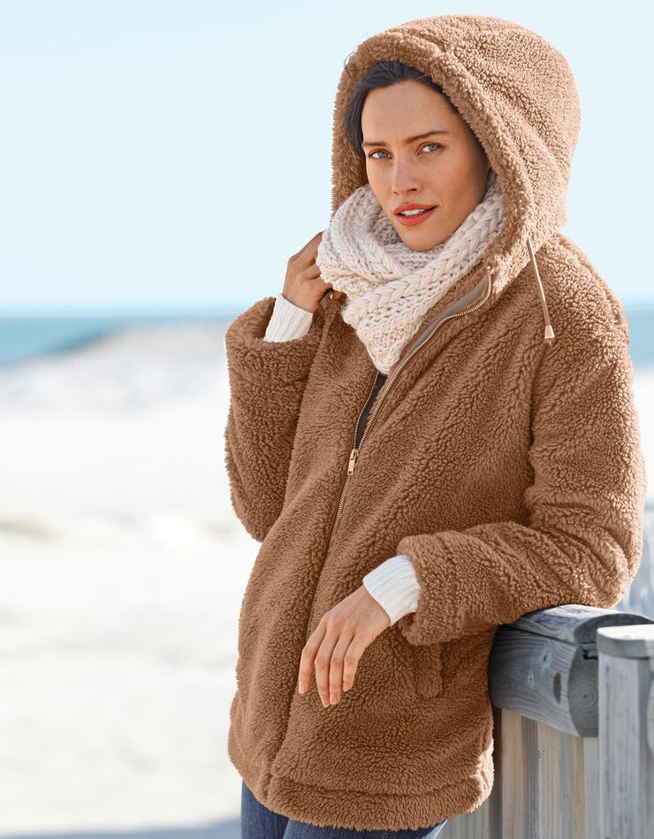 Manteau bouclette à capuche zippé (caramel) Manteau bouclette à capuche zippé (caramel)