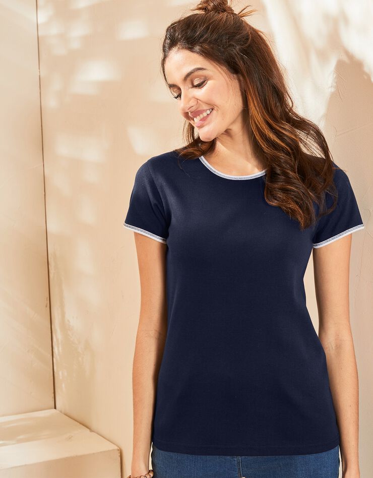 Tee-shirt bicolore manches courtes (marine) Tee-shirt bicolore manches courtes (marine)