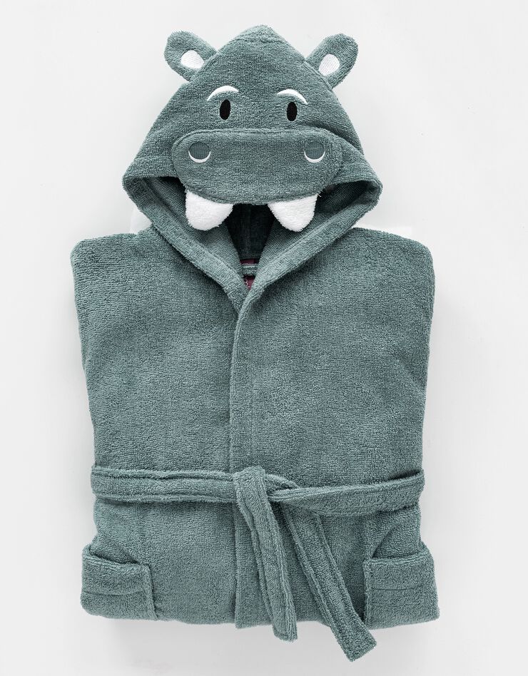 Peignoir de bain enfant hippopotame éponge coton - 340g/m² (ardoise)