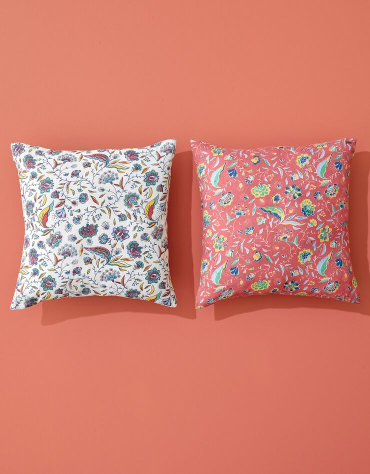 Housse de coussin coton imprimé floral Indian Summer - lot de 2 (bleu + corail) Housse de coussin coton imprimé floral Indian Summer - lot de 2 (bleu + corail)