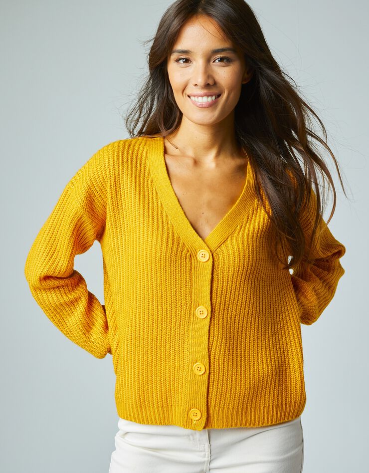 Gilet boutonné côtes anglaises col V (jaune) Gilet boutonné côtes anglaises col V (jaune)