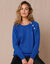 Pull &eacute;paule boutonn&eacute;e bijoux (bleu roy)