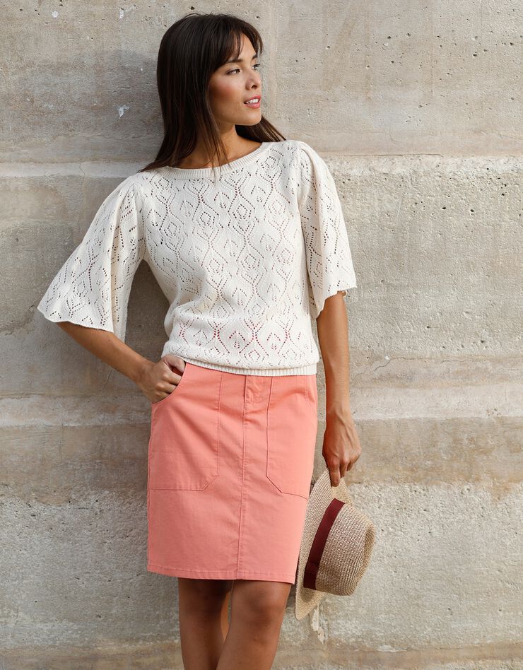 Jupe droite unie, twill (corail) Jupe droite unie, twill (corail)