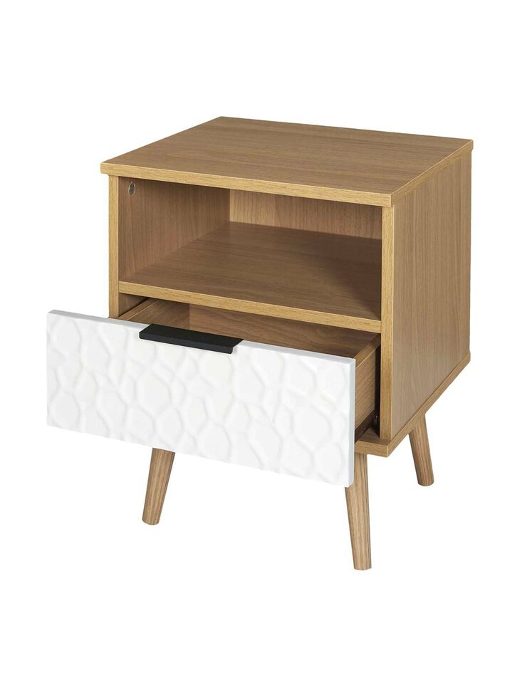 Table de chevet bois et blanc - 1 niche 1 tiroir (naturel)
