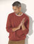 Pull pur coton col rond manches longues (corail chiné)