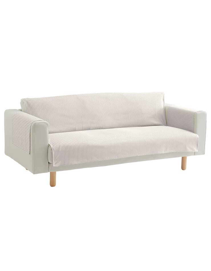 Protège-salon rayé coton polyester effet lin (beige) Protège-salon rayé coton polyester effet lin (beige)
