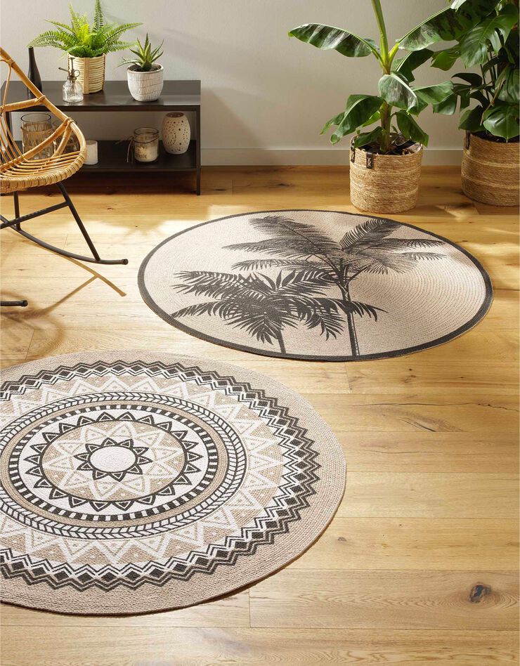 Tapis rond imprimé palmiers (imprimé) Tapis rond imprimé palmiers (imprimé)