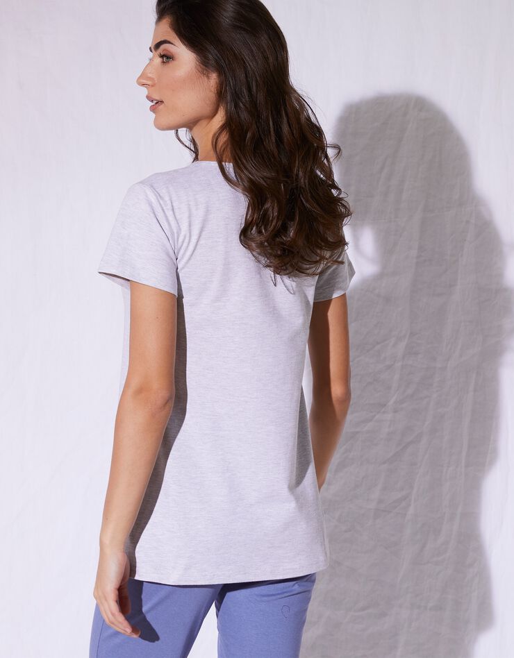 Tee-shirt col plumetis manches courtes (gris chiné)