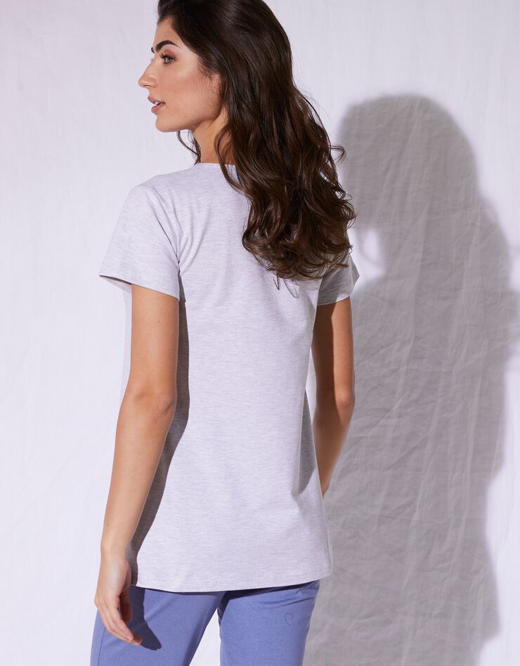 Tee-shirt col plumetis manches courtes (gris chiné) Tee-shirt col plumetis manches courtes (gris chiné)