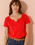 T-shirt col tunisien uni, coton (coquelicot)