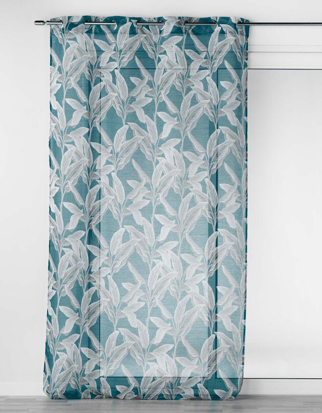 Voilage imprimé tropical (bleu / blanc)
