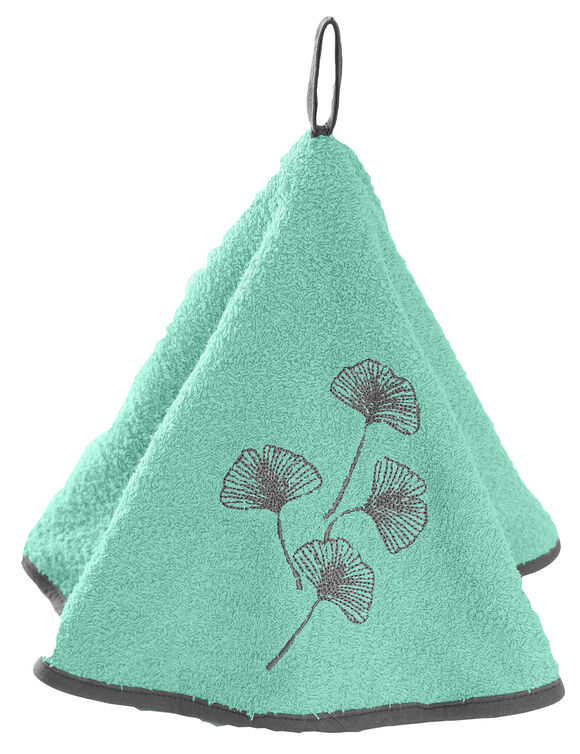Essuie-mains éponge brodé ginkgo forme cloche - lot de 2 (vert amande)