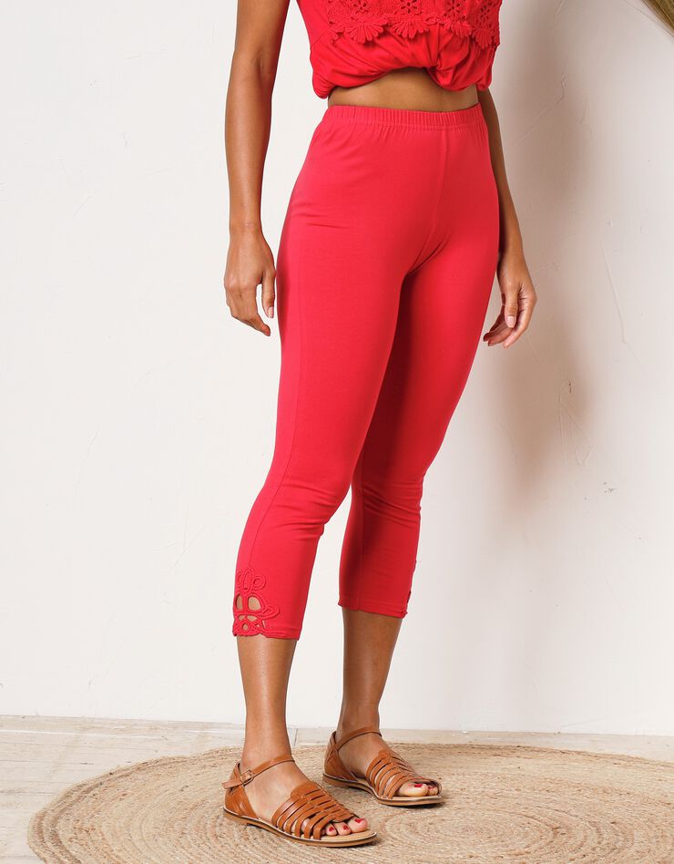 Legging 3/4 macramé, taille élastiquée (framboise)
