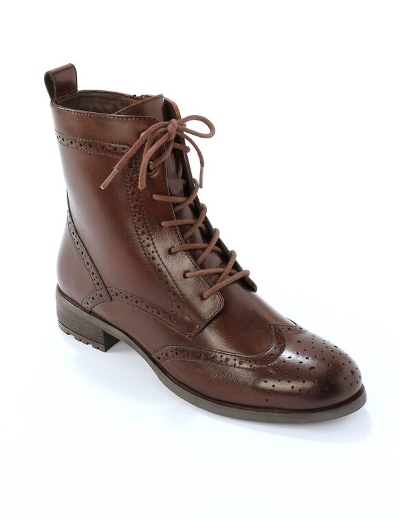 Bottines montantes doublées à lacets en cuir fleuri (chocolat)