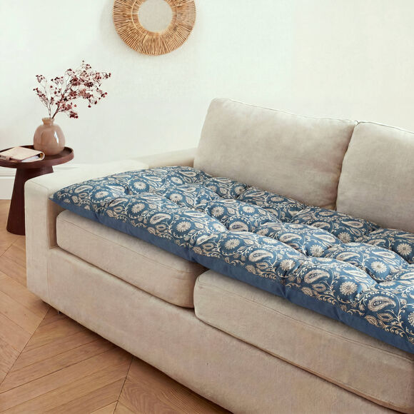 Long coussin de sol imprim&eacute; indien (bleu)