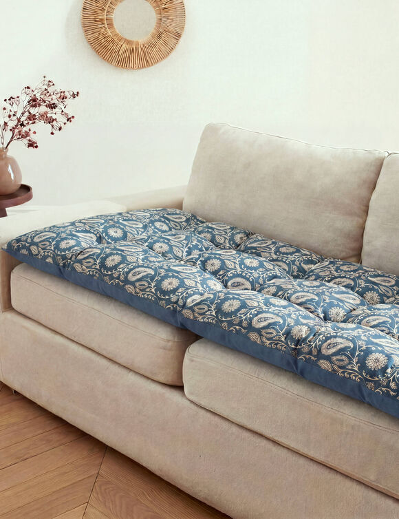 Long coussin de sol imprim&eacute; indien (bleu)
