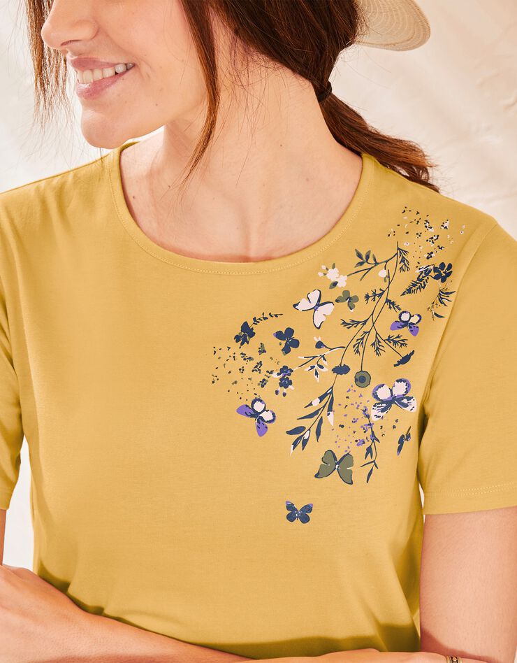 Tee-shirt manches courtes imprimé papillon (miel)