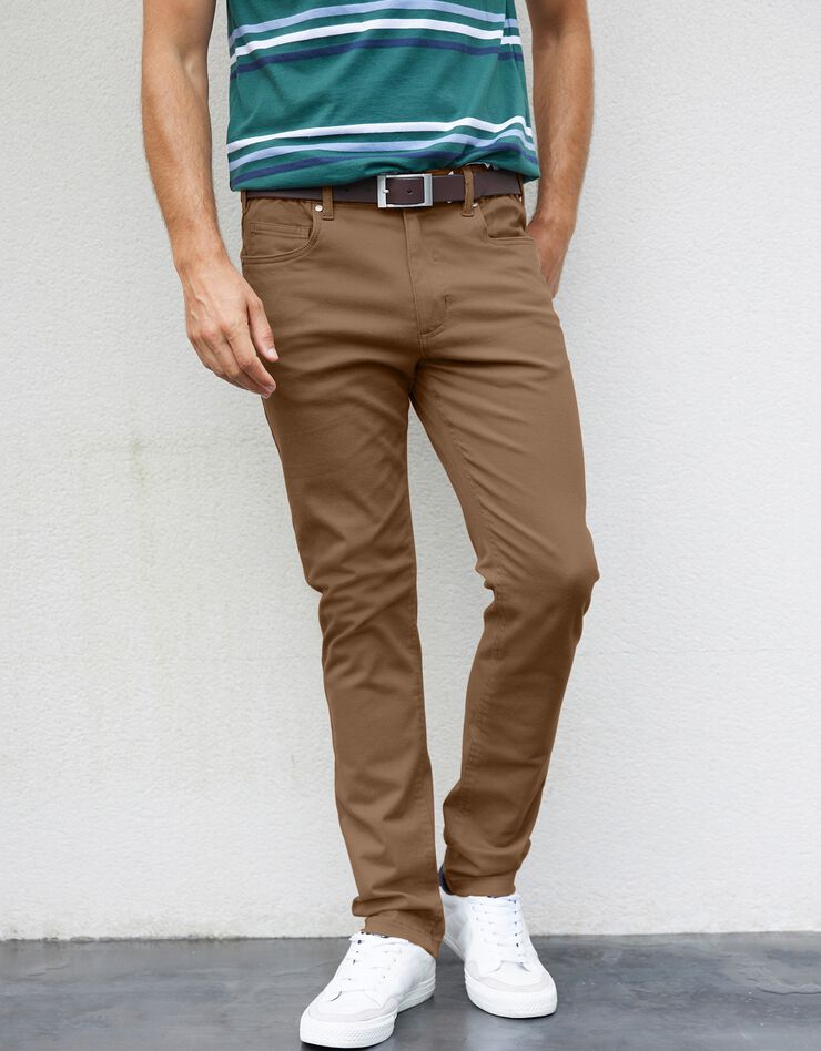 Pantalon droit 5 poches twill coton extensible (marron clair) Pantalon droit 5 poches twill coton extensible (marron clair)