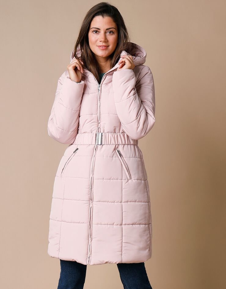 Doudoune ceinturée unie - version longue (rose grisé) Doudoune ceinturée unie - version longue (rose grisé)