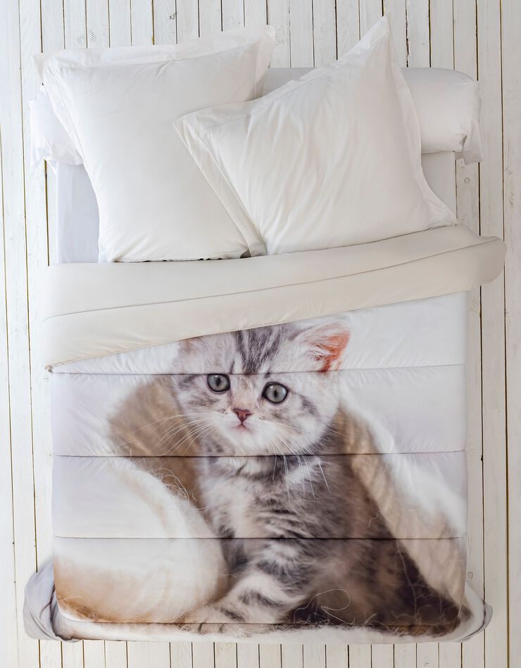 Couette microfibre imprimée Chaton - 400 g/m² (blanc)