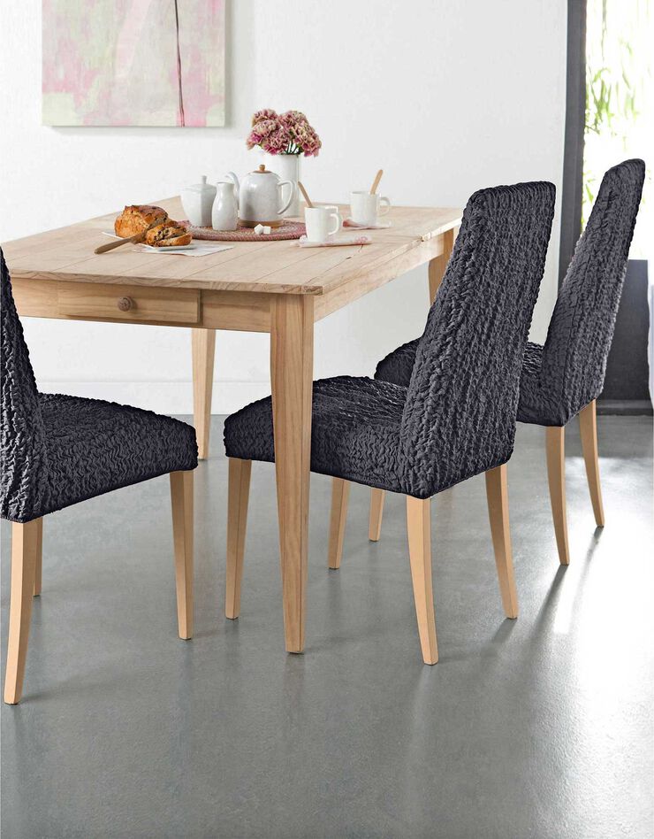 Housse chaise unie gaufrée bi-extensible (gris anthracite)