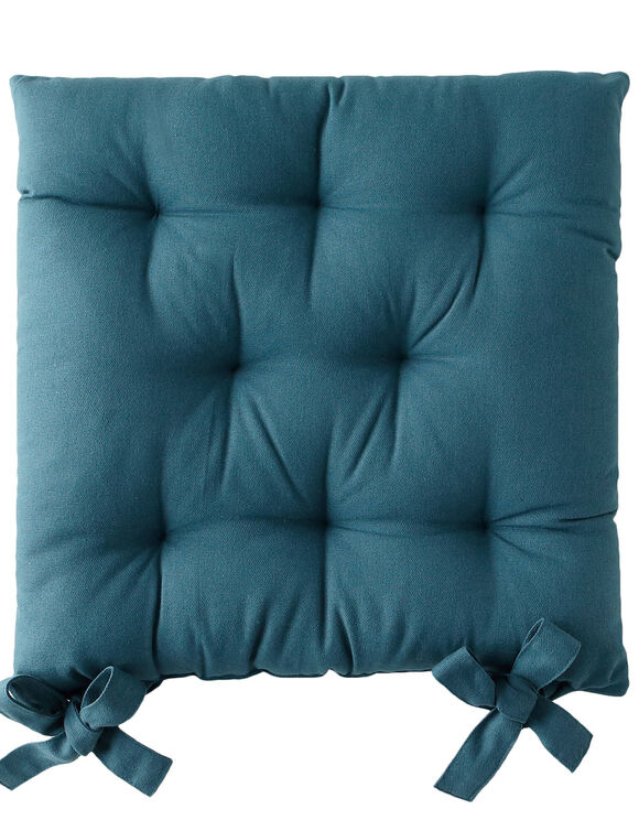 Galette de chaise carr&eacute;e unie coton bachette - lot de 2 (bleu)