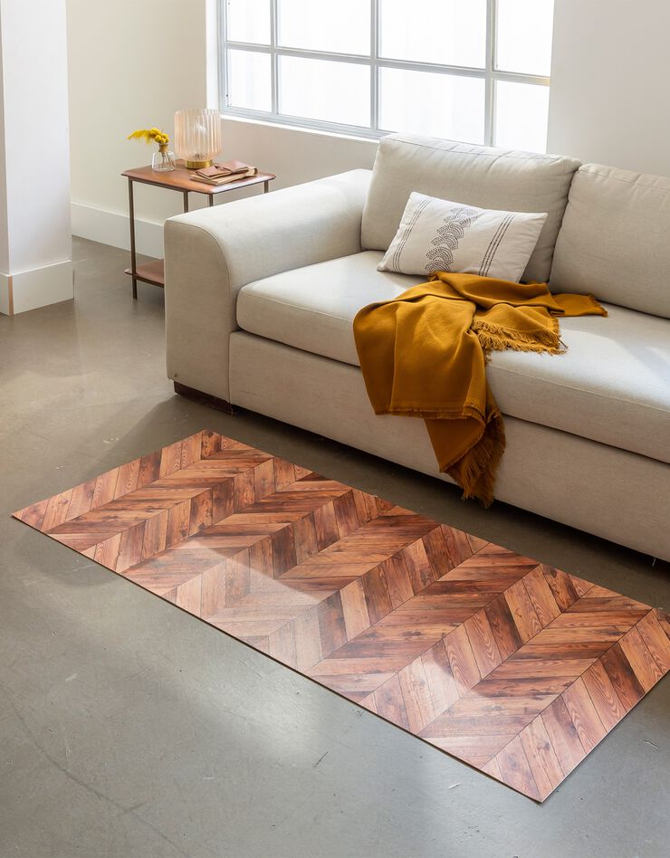 Tapis vinyle effet parquet chevrons (marron) Tapis vinyle effet parquet chevrons (marron)