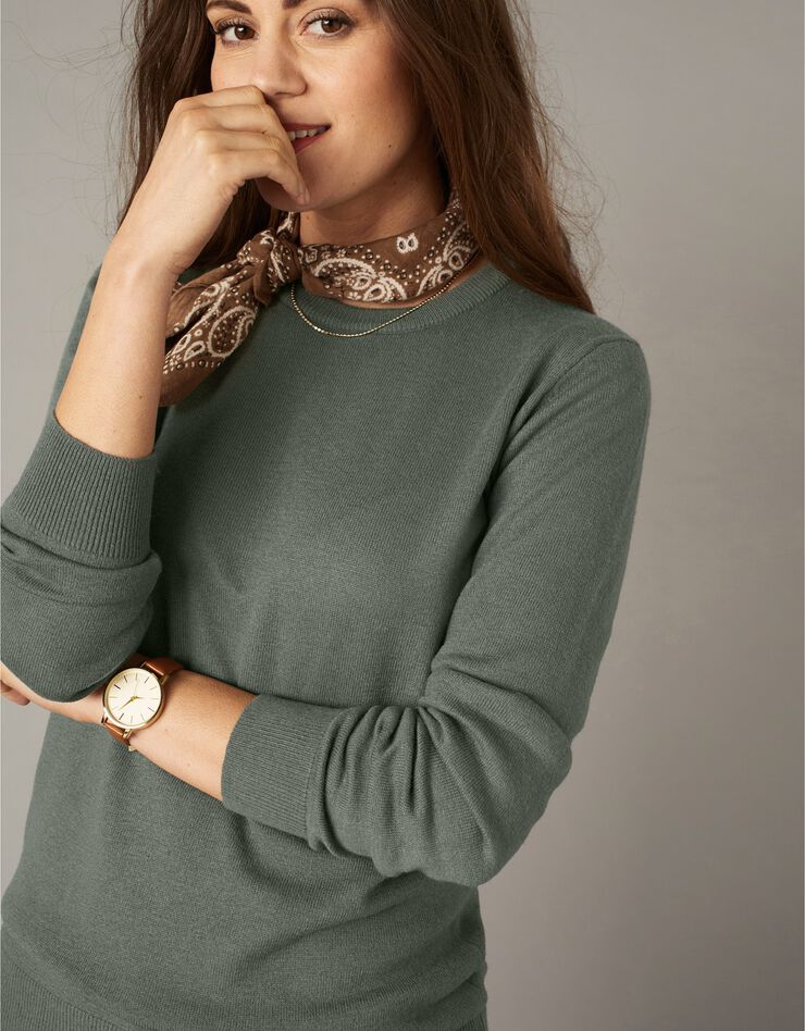 Pull col rond, laine d'agneau (kaki) Pull col rond, laine d'agneau (kaki)