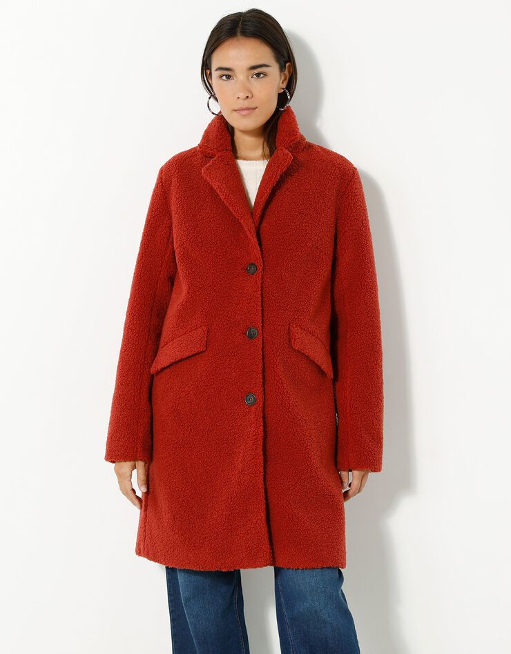 Manteau maille bouclette col tailleur (paprika)