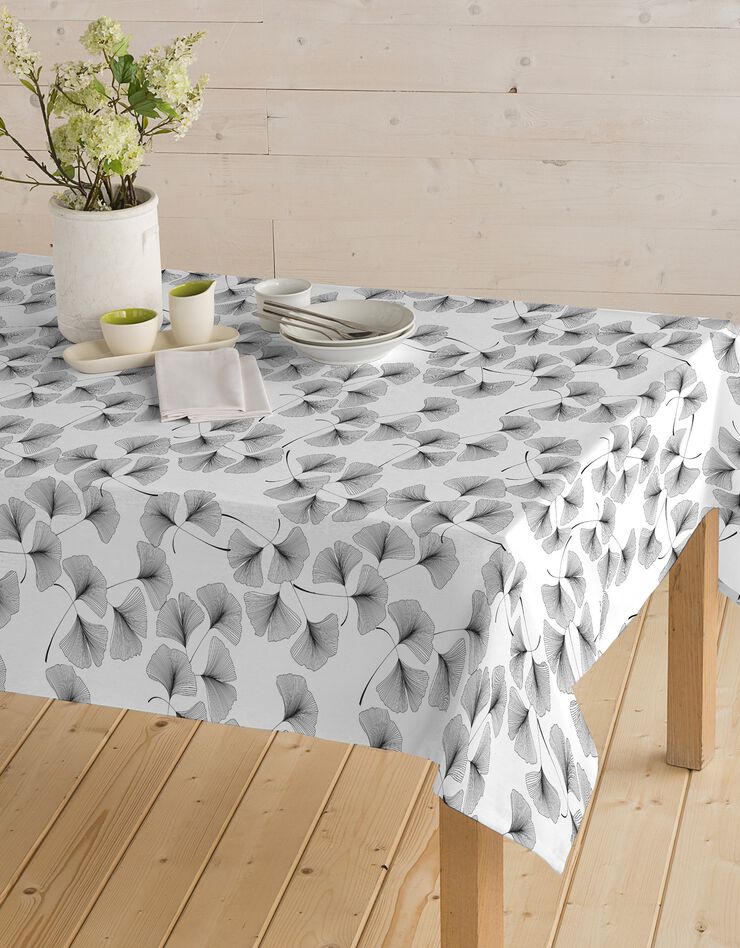Nappe tissu enduit imprimé ginkgo (gris)