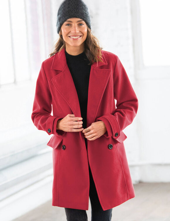Manteau caban boutonné uni (rouge carmin)
