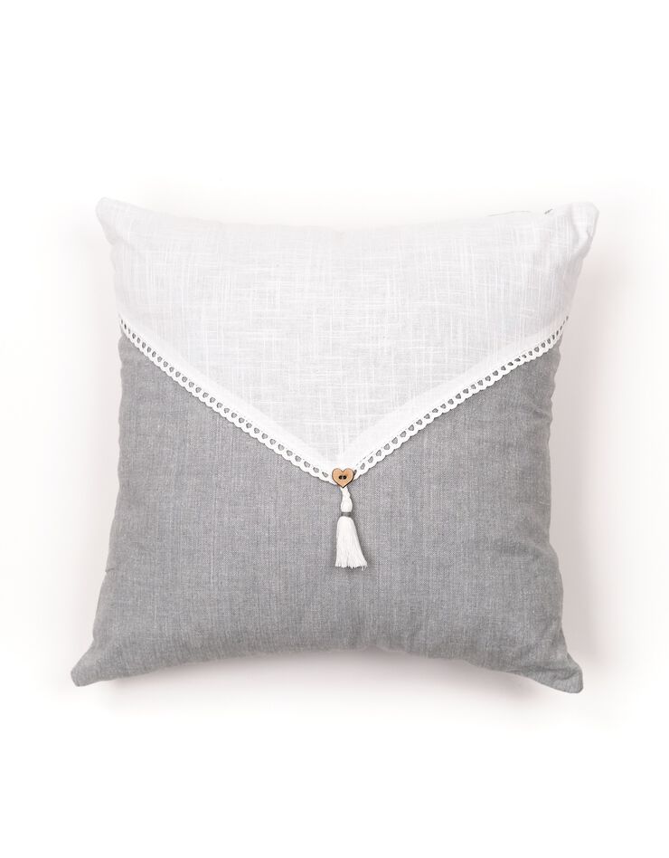 Coussin pompon - chambray  (anthracite / blanc)
