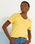T-shirt col rond manches courtes, détail broderie anglaise (jaune)