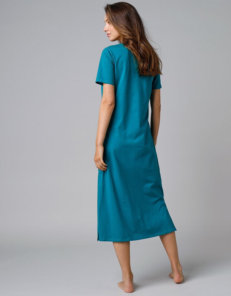 Chemise de nuit longue manches courtes unie (émeraude) Chemise de nuit longue manches courtes unie (émeraude)