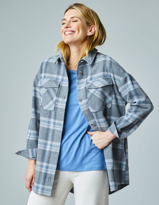 Veste surchemise oversize à carreaux (gris / bleu)