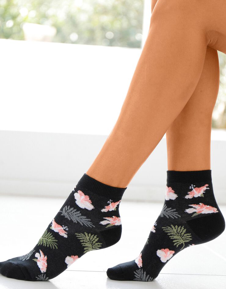 Socquettes motifs tropicaux assortis – lot de 4 (noir / rose) Socquettes motifs tropicaux assortis – lot de 4 (noir / rose)
