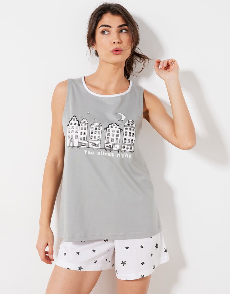 Pyjama short fantaisie ville étoilée (gris) Pyjama short fantaisie ville étoilée (gris)