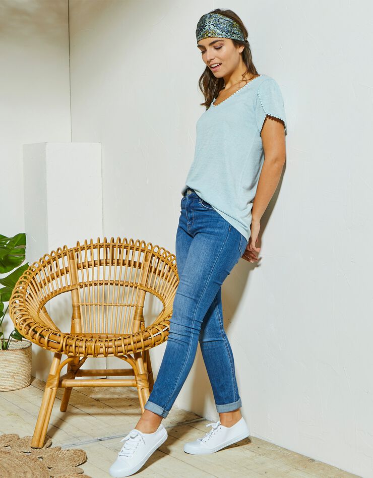 Tee-shirt coupe loose effet lin (aqua) Tee-shirt coupe loose effet lin (aqua)