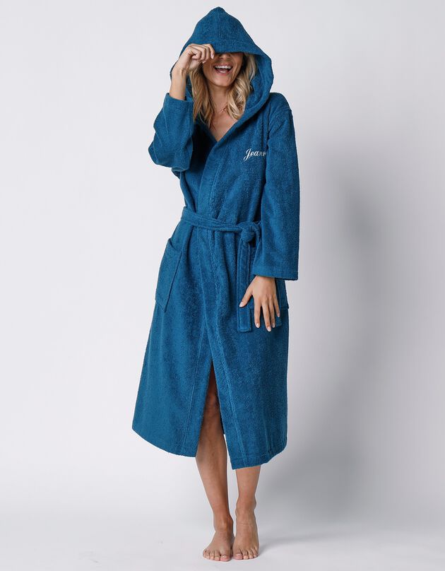Peignoir mixte adulte col capuche éponge bouclette personnalisable (bleu paon) Peignoir mixte adulte col capuche éponge bouclette personnalisable (bleu paon)