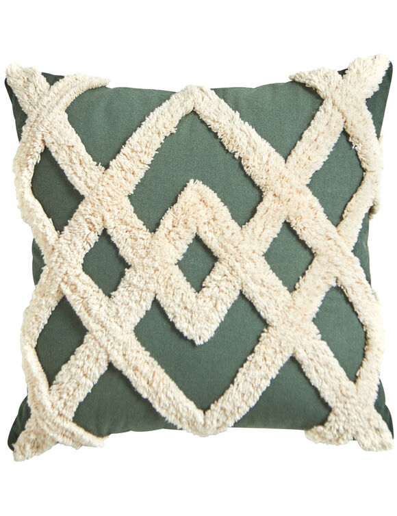 Coussin tufté (vert / sable)