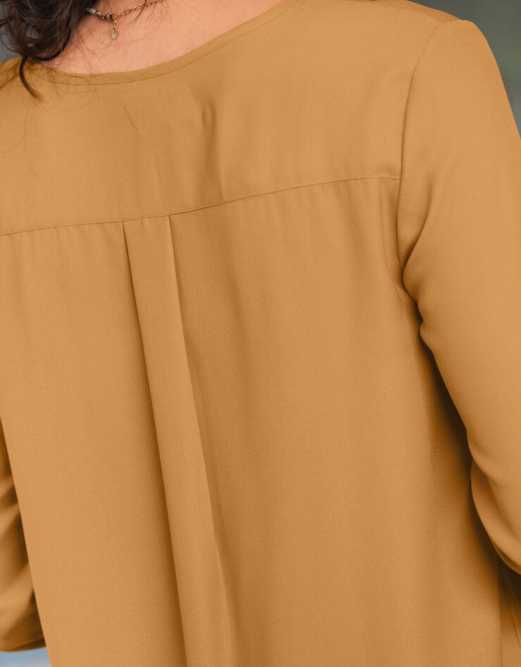 Blouse boutonnée à plis évasée unie, crêpe (safran) Blouse boutonnée à plis évasée unie, crêpe (safran)