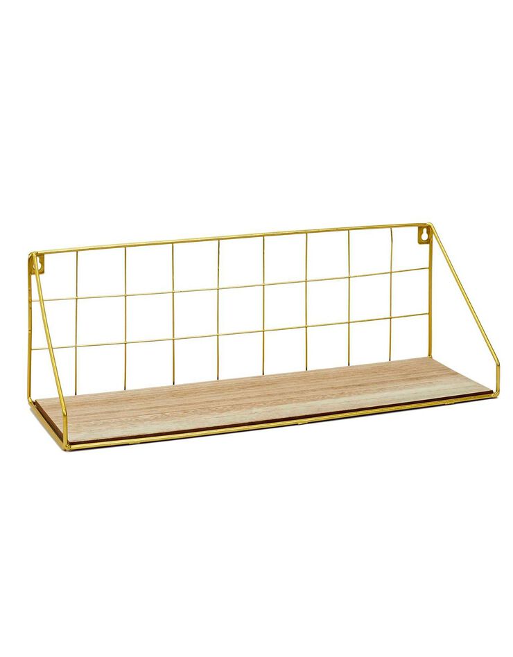 Etagère filaire métal et bois – 1 tablette (doré)