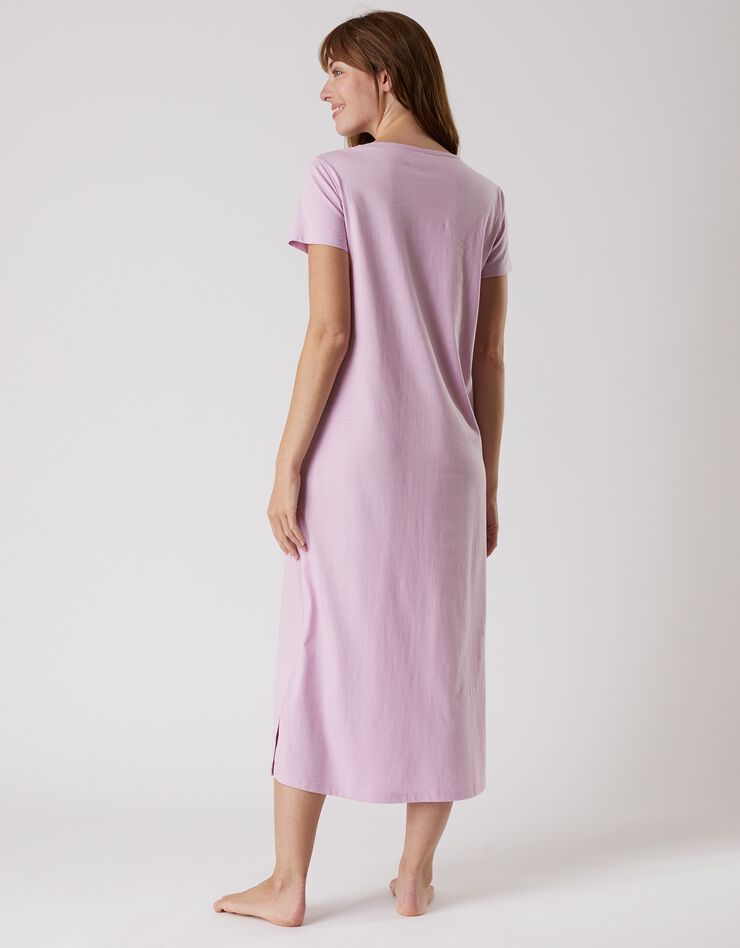 Chemise de nuit longue manches courtes – imprimé "chat" (lilas)