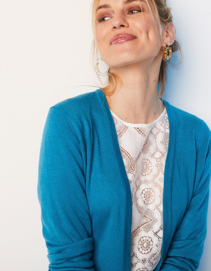 Gilet porter ouvert toucher cachemire (bleu prusse) Gilet porter ouvert toucher cachemire (bleu prusse)