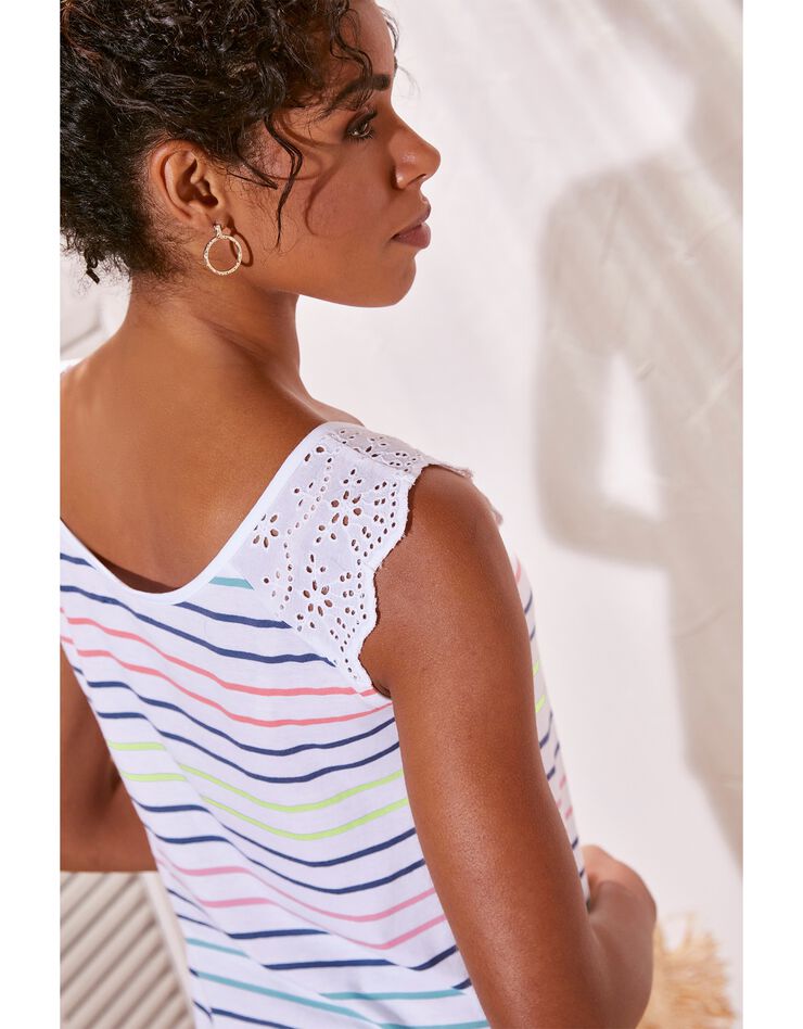 Débardeur rayé broderie anglaise (blanc / multicolore) Débardeur rayé broderie anglaise (blanc / multicolore)