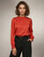 Blouse col rond volant&eacute;, manches longues smock&eacute;es, satin (rouge)