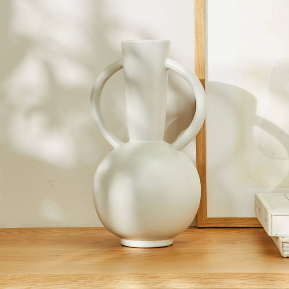 Vase rond céramique, double anses - hauteur 29,5 cm (gris)
