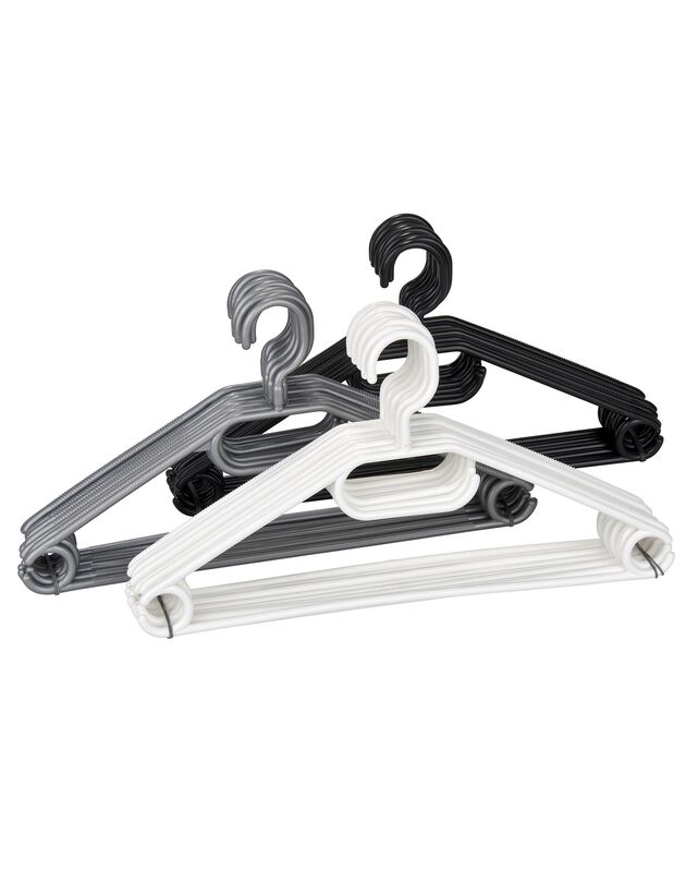 Lot de 10 cintres assortis en plastique (noir/gris/blanc)